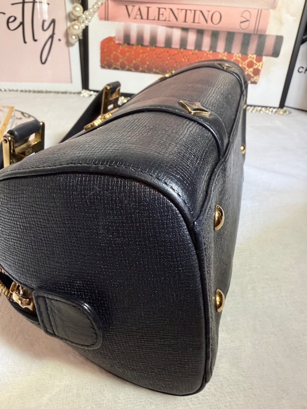 MCM Vintage Black Leather Boston Satchel Barrel Bag Made in Korea Authentic - Picture 7 of 17